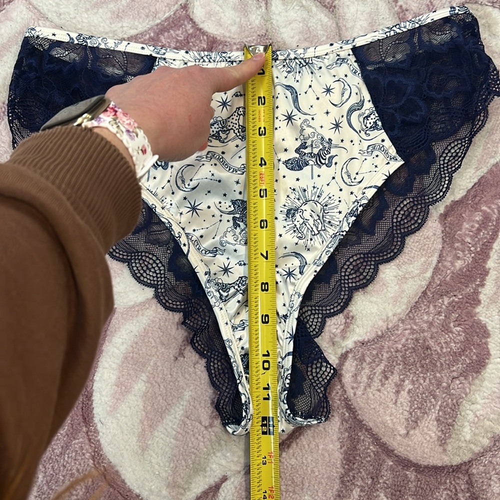 ASOS Design Celestial Print Satin Triangle Bra & High-Waist Briefs Set - Picture 10 of 14